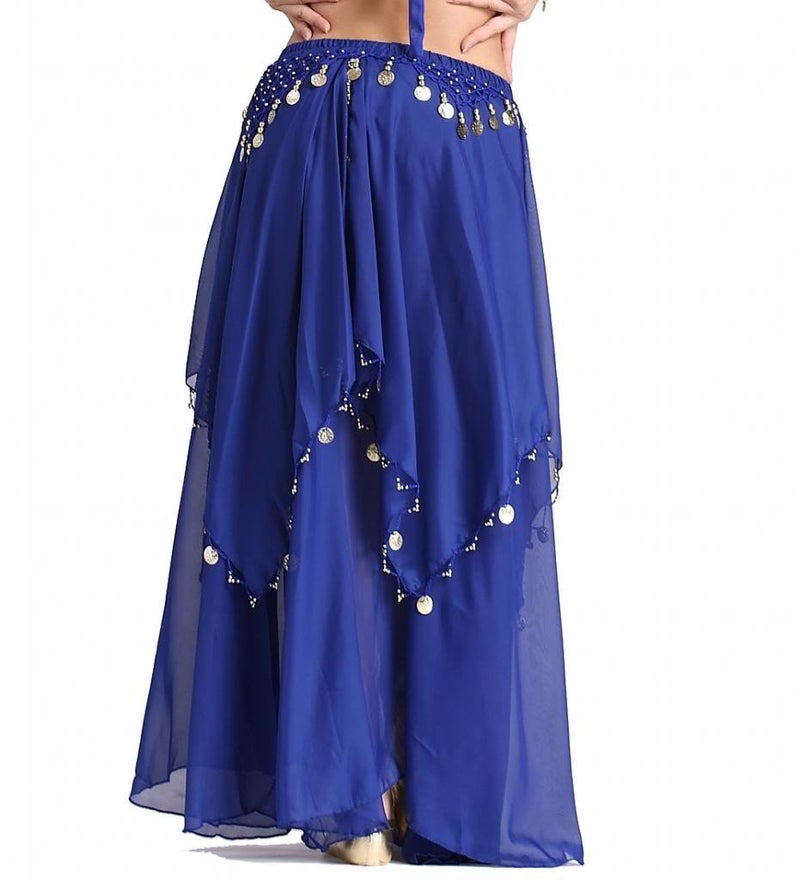 ZLTdream Womens Belly Dance Chiffon Skirt With Coins Blue,One Size - Image 3